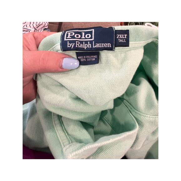 Polo Ralph Lauren 2XLT Mint Green Polo Shirt Tall Fit Pink Logo Cotton Classic - Picture 5 of 8